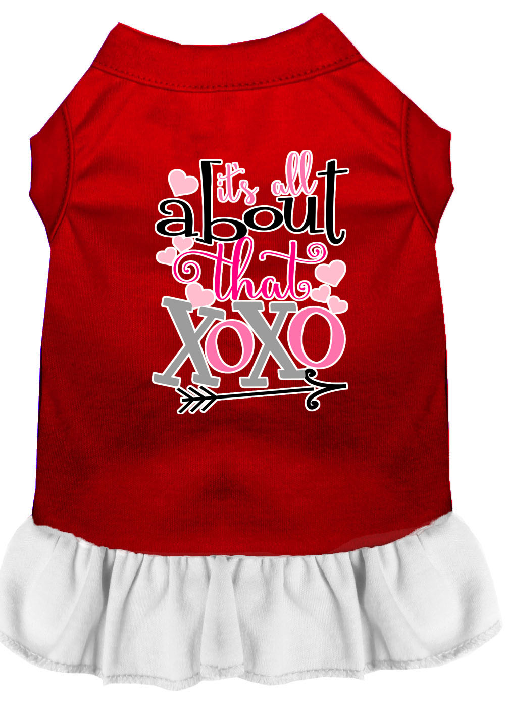 All about the XOXO Screen Print Dog Dress Red with White Lg